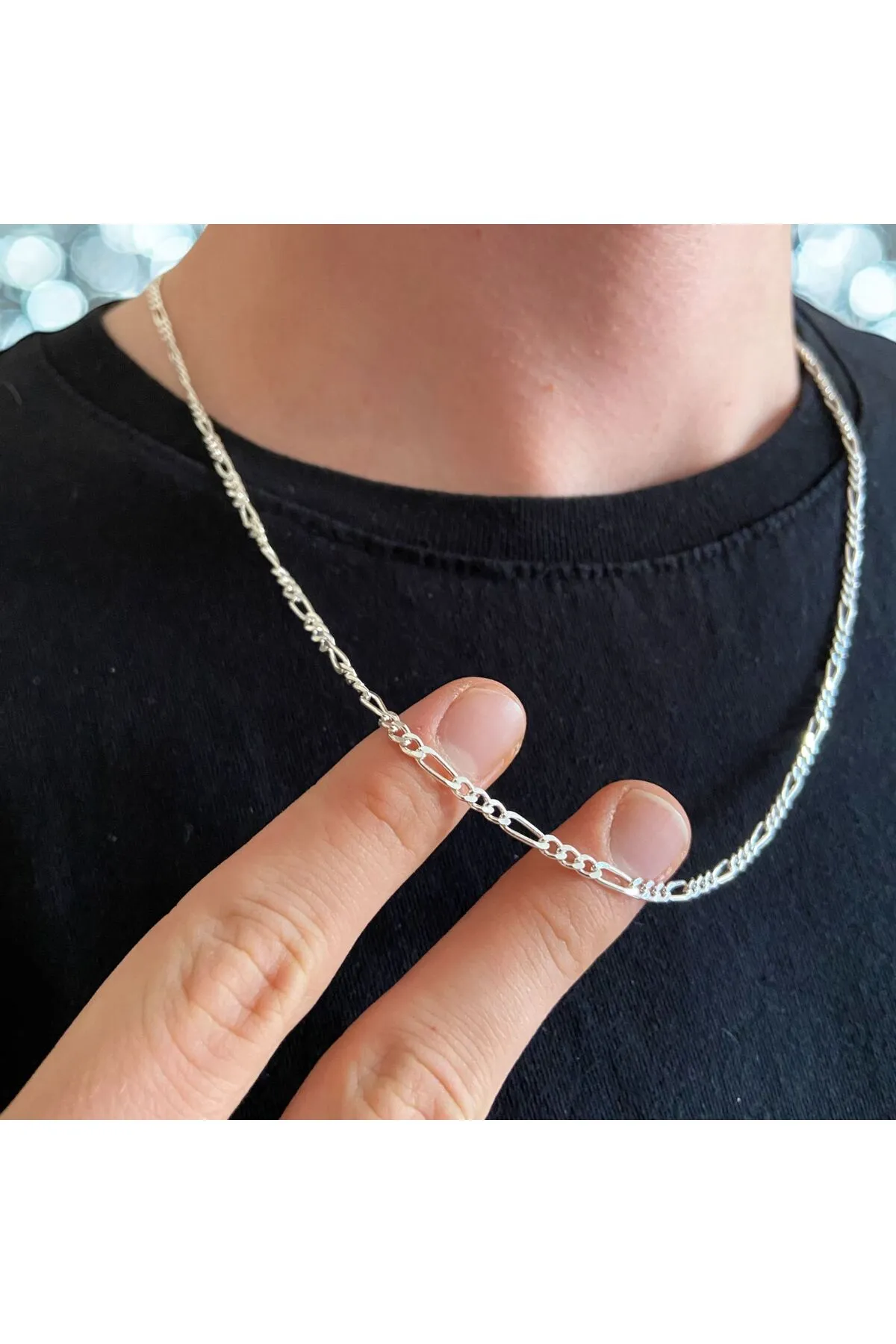 ZEY GÜMÜŞ 4 MM FİGARO ZİNCİR KOLYE 925 AYAR GÜMÜŞ görsel 2