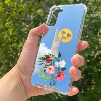 Exporanto Samsung S21 Plus Uyumlu Aynalı Çiçekli El Desenli Darbe Kamera Korumalı Silikon Telefon Kılıfı