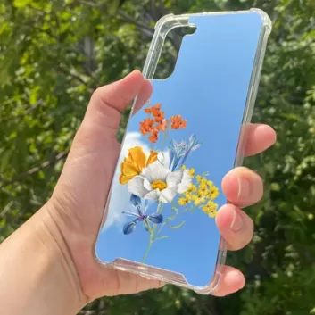 Exporanto Samsung S21 Plus Uyumlu Aynalı Sarı Beyaz Desenli Darbe Kamera Korumalı Silikon Telefon Kılıfı