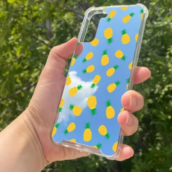 Exporanto Samsung S21 Plus Uyumlu Aynalı Ananas Desenli Darbe Kamera Korumalı Silikon Telefon Kılıfı