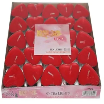 İRHANLAR 50 Adet Kalpli Mum Tealight Kalp Şeklinde Kırmızı Mum