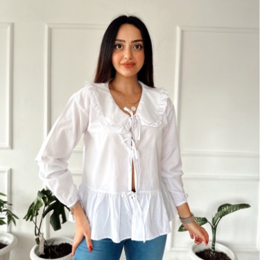 BEBE YAKA PİLELİ ÖNÜ BAĞLAMALI PİNTEREST GÖMLEK