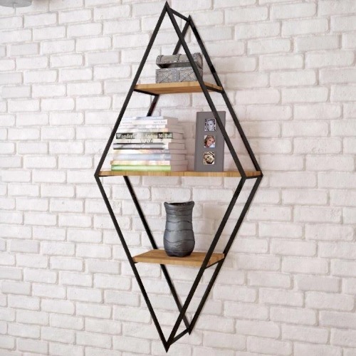 Sivas Gözde Mobilya  Modern Tarz Ahşap Metal Karo 3 Raflı Kitaplık Dekoratif 65X28X140