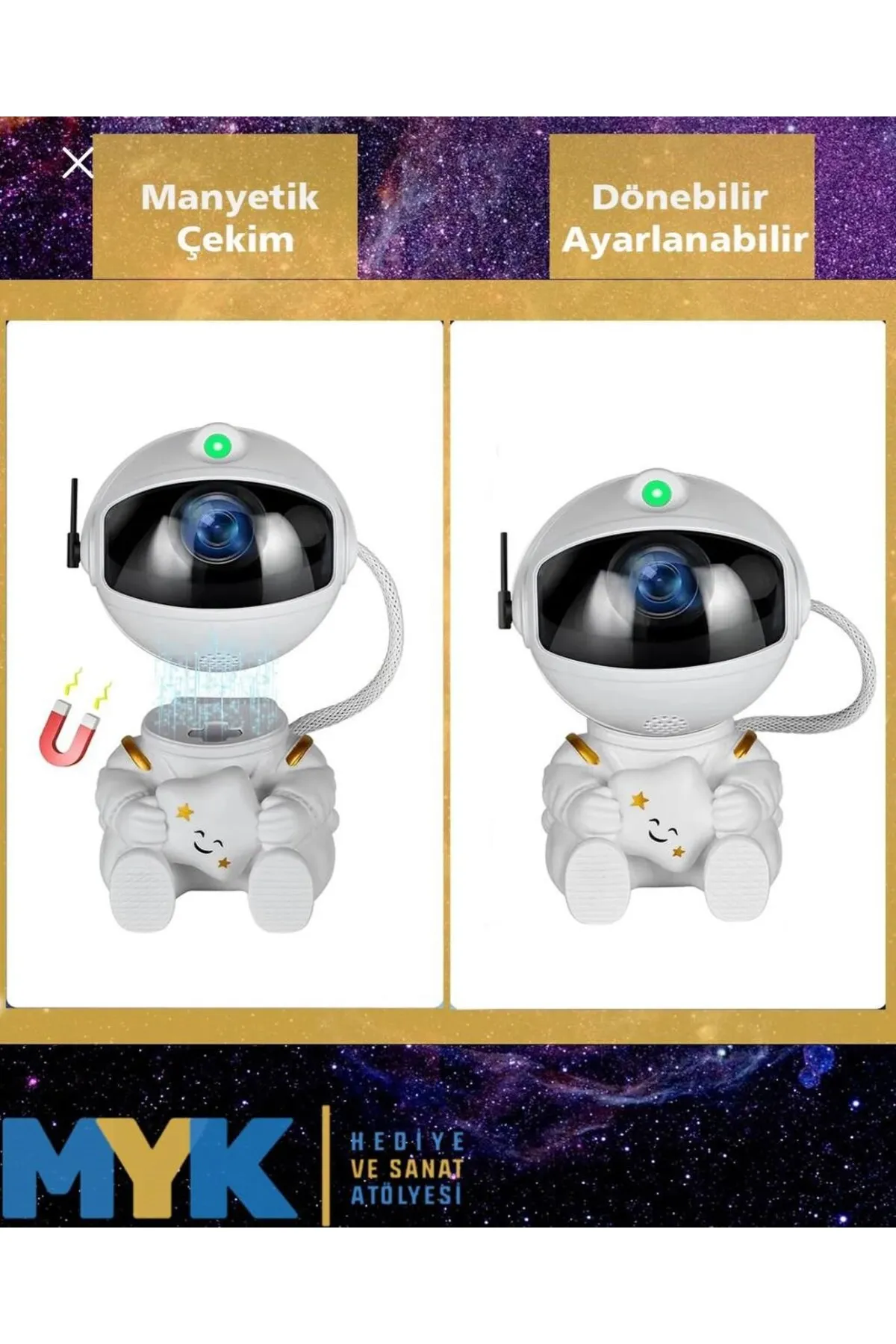 MYK HEDİYE VE SANAT ATÖLYESİ Astronot Projektör Led Işık Lazer Galaxy 360 Yıldız Projeksiyon Aurora Bulutlu Çocuk Gece Lambası görsel 3