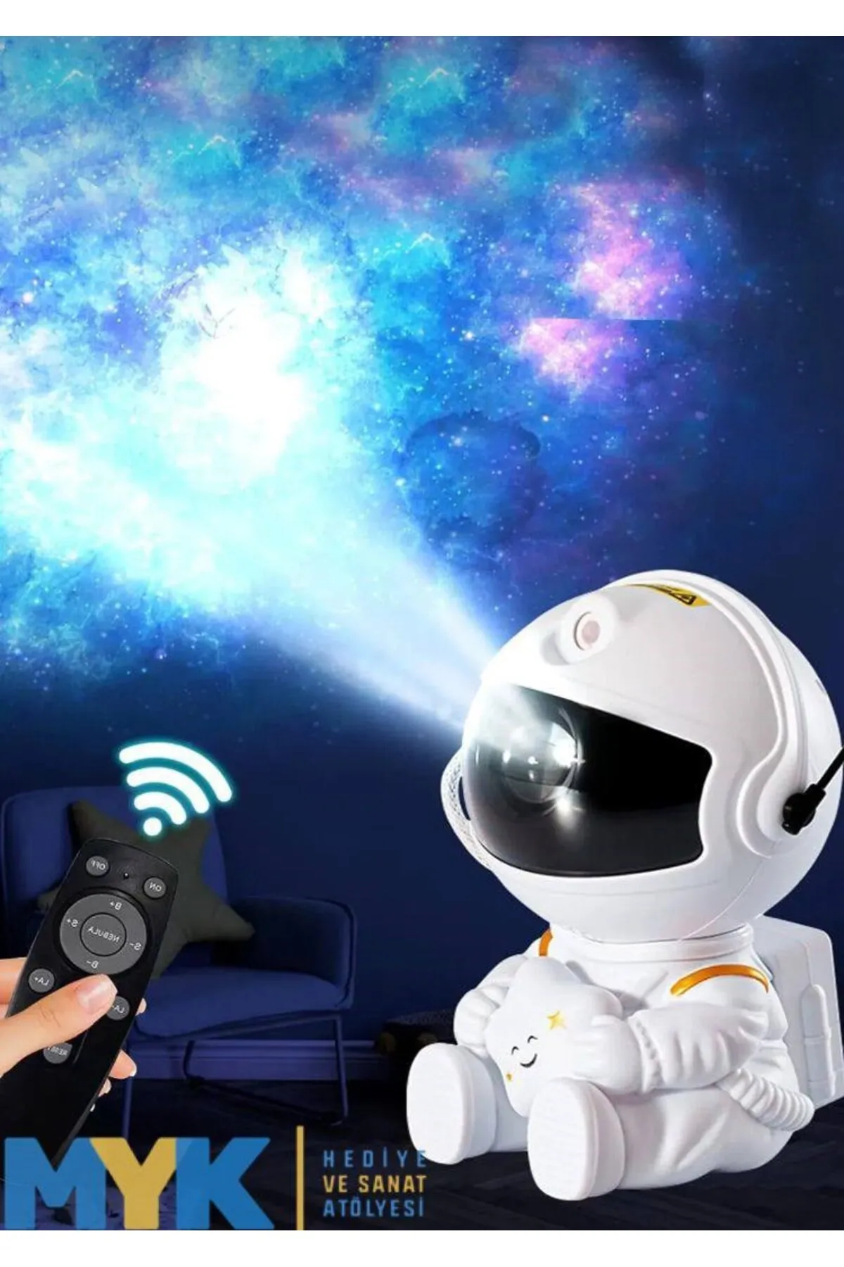 MYK HEDİYE VE SANAT ATÖLYESİ Astronot Projektör Led Işık Lazer Galaxy 360 Yıldız Projeksiyon Aurora Bulutlu Çocuk Gece Lambası görsel 7
