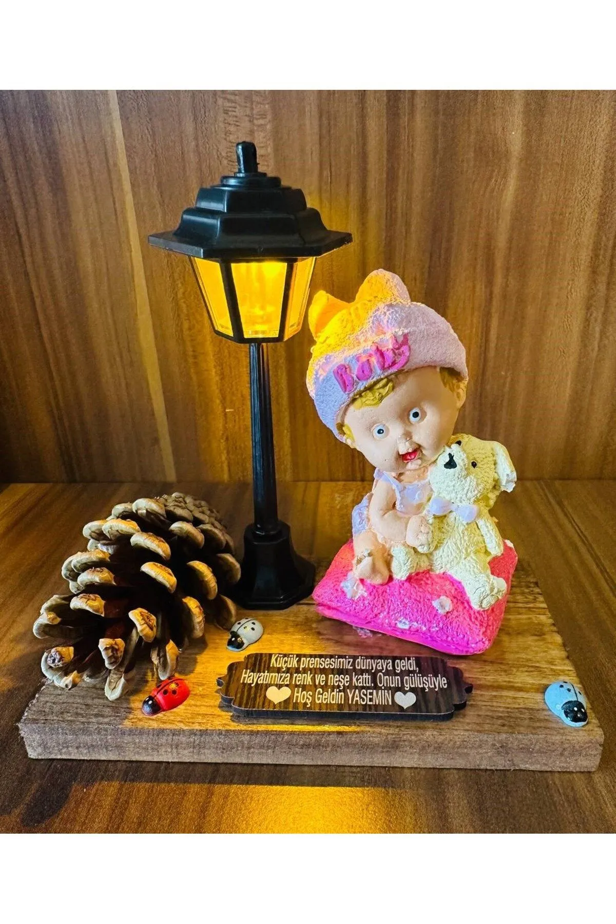 MYK HEDİYE VE SANAT ATÖLYESİ İsme Özel Doğal Bebek Seti̇ Beyaz Sarı Gece Lambalı Bebek Hedi̇yeli̇k Yeni̇ Doğan Seti̇ görsel 3
