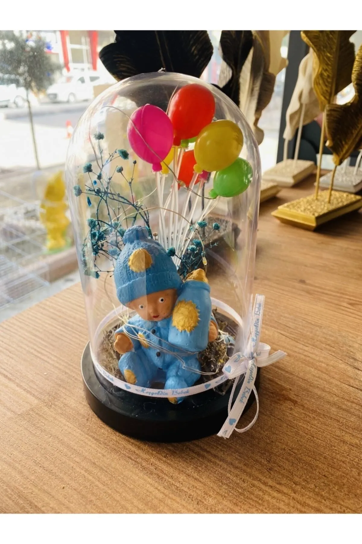 MYK HEDİYE VE SANAT ATÖLYESİ Erkek Bebek Hediyeleri Işıklı Fanus Hoşgeldin Bebek görsel 3