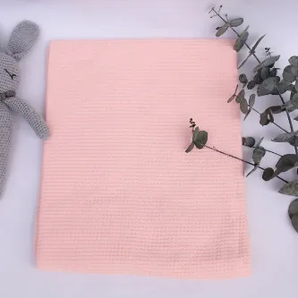 Huggy Mommy Pembe Bebek Battaniyesi 80x90 Cm %100 Pamuk Waffle Kumaş Nefes Alan Antialerjik Yenidoğan Battaniye