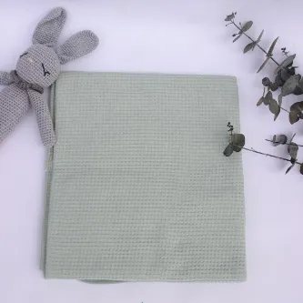 Huggy Mommy Yeşil Bebek Battaniyesi 80x90 Cm %100 Pamuk Waffle Kumaş Nefes Alan Antialerjik Yenidoğan Battaniye