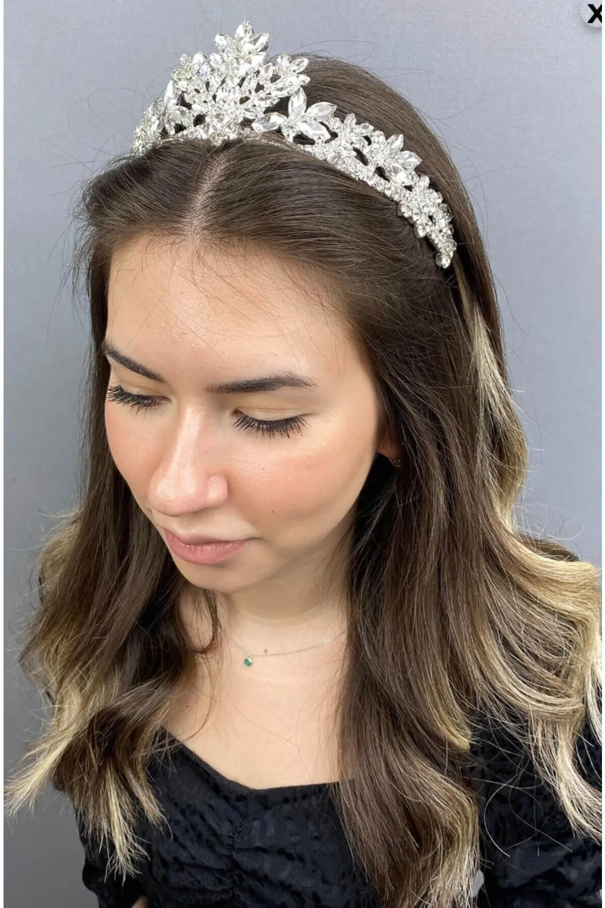SavBrand Gelin Nikah Eldiveni Ve Kına Düğün Tacı Kristal Taşlı Gelin Tacı