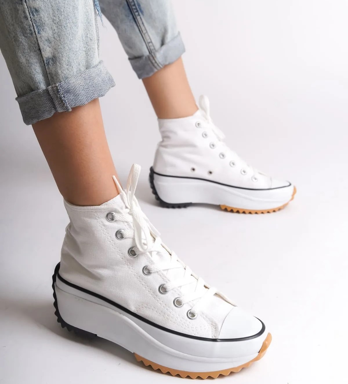 Baybonza ROMA Bağcıklı Ortopedik Taban Kadın Sneaker Ayakkabı BT Beyaz