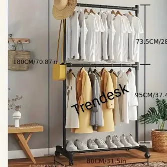 TRENDESK Metal Siyah Çift Askılı Elbise Askılığı Konfeksiyon Askılık Tekerlekli 6008