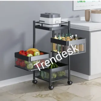TRENDESK 3 Katlı Siyah Metal Kare Patates Soğan Sebze ,meyve Sepeti ,sebzelik Tekerlekli