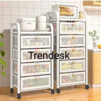 TRENDESK 5 Katlı Beyaz Çekmeceli Sebze Meyve Sepeti Sebzelik Tekerlekli