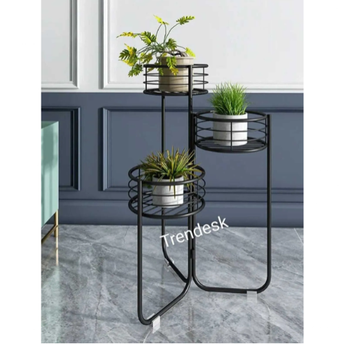 TRENDESK Modern 3 Katlı Metal Siyah Çiçeklik Saksı Standı Saksılık