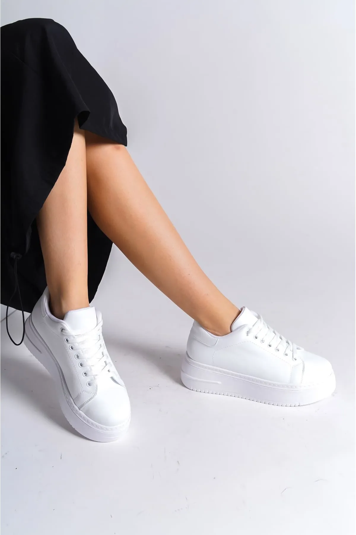 Baybonza Biana Bağcıklı Ortopedik Taban Kadın Sneaker Ayakkabı Bt Beyaz