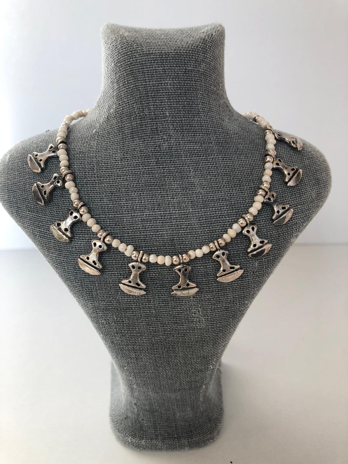 Opal Silver 925 Ayar Gümüş Kıbela Çalışması Kum İncili Kolye
