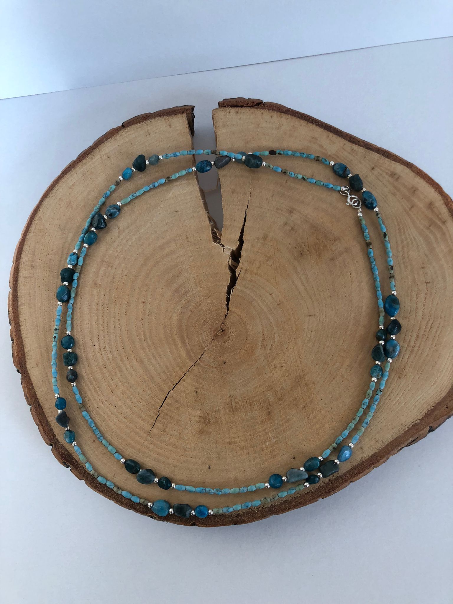 Opal Silver Afgan Azurıt Taşlı Gümüş Toplu Kolye