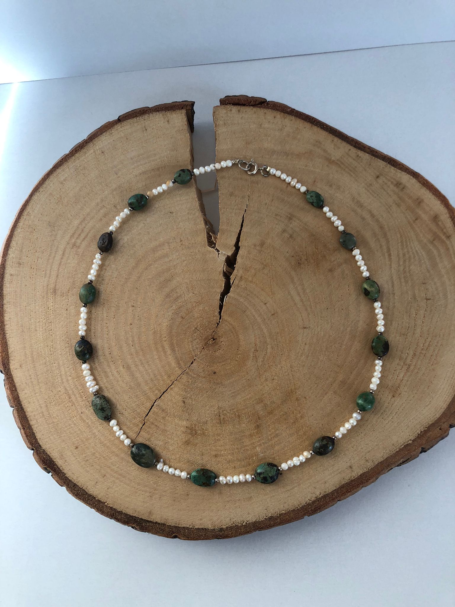 Opal Silver Kum İncili Naturel Turkuaz Taşlı Gümüş Toplu Kolye görsel 2