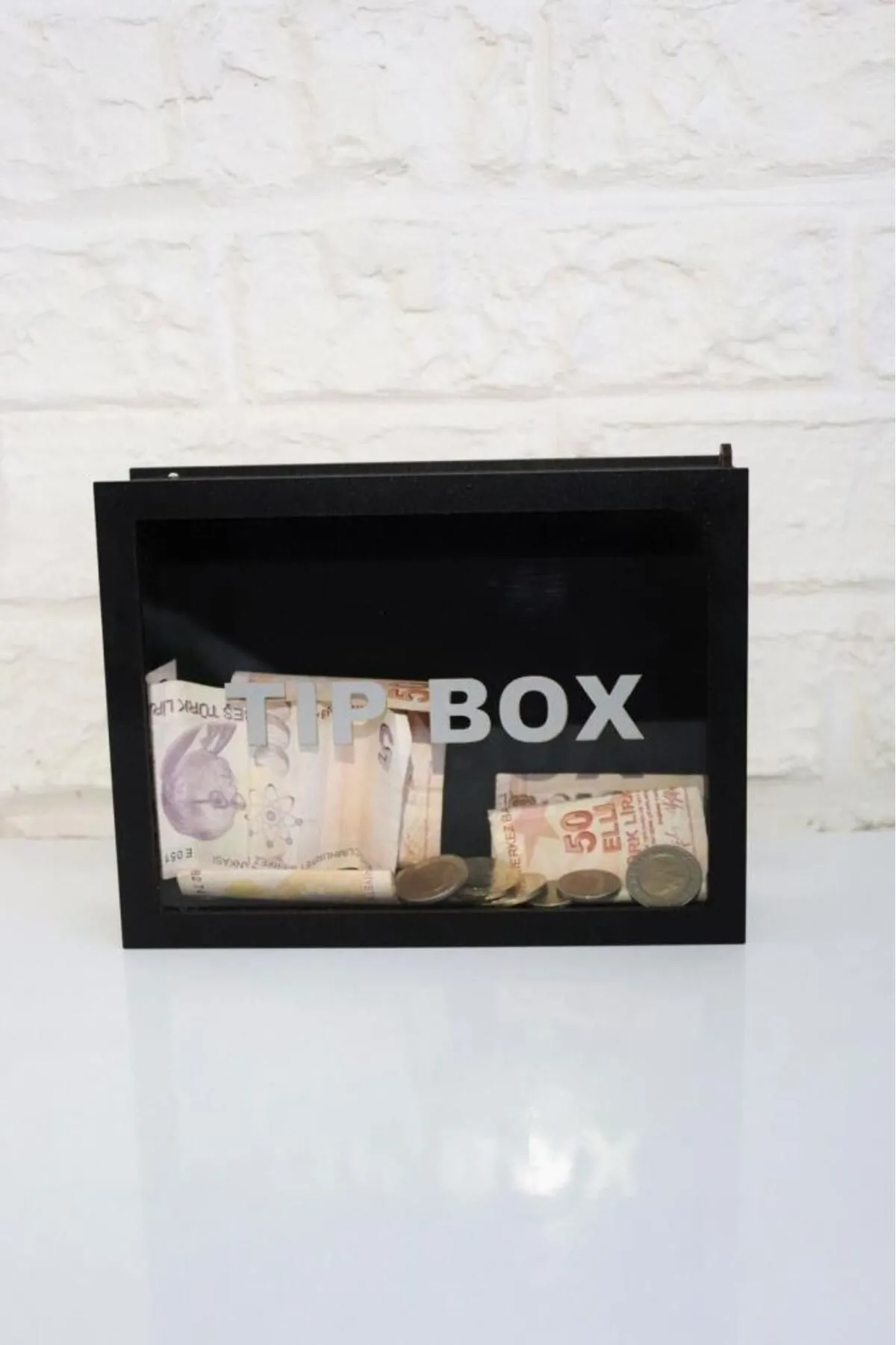 Silay Hediyelik Ahşap Önü Şeffaf Pleksili Özel Yapım Kilitli Siyah Tip Box Kumbara