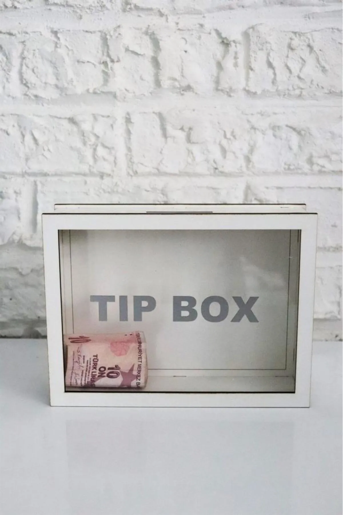 Silay Hediyelik Ahşap Önü Şeffaf Pleksili Özel Yapım Kilitli Beyaz Tip Box Kumbara