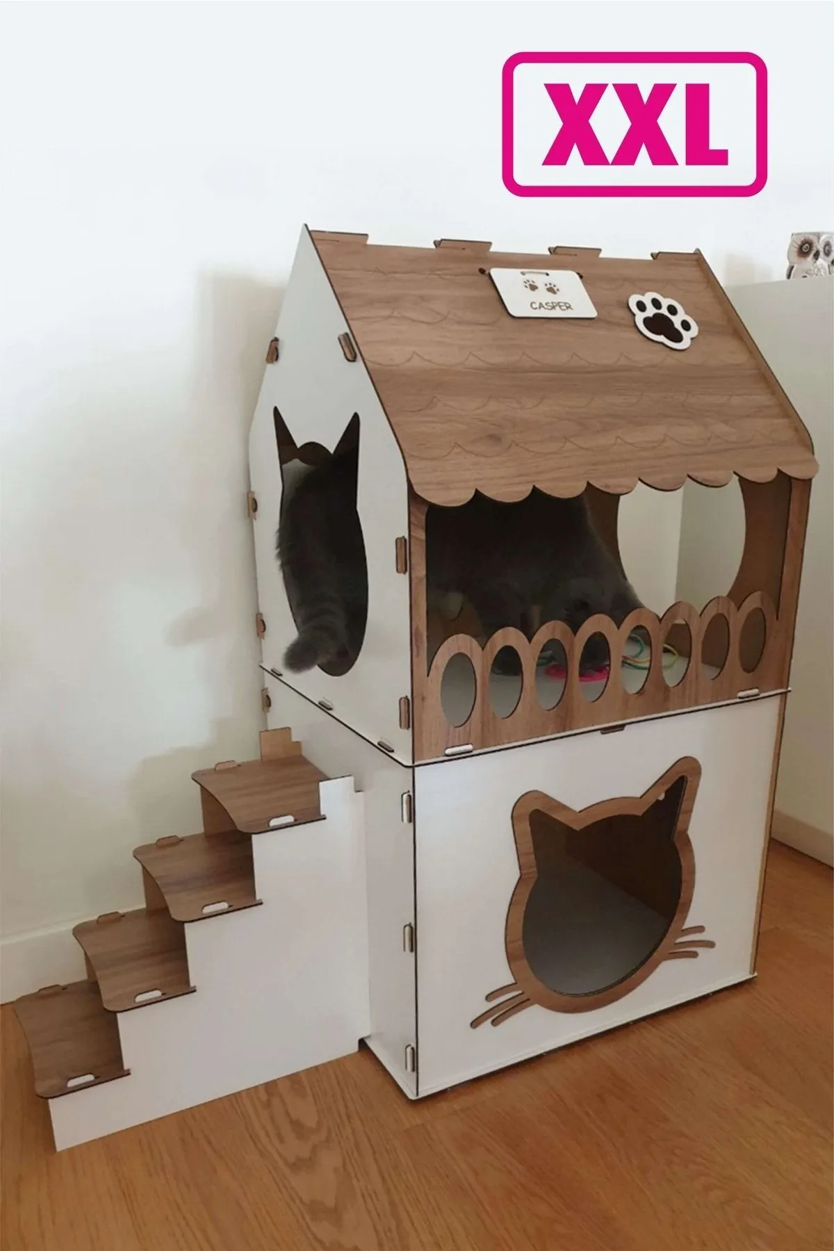 Silay Hediyelik Büyük Kedi Evi Xxl Teraslı Kedi Evi 5kg Ve Üzeri Kediler Için