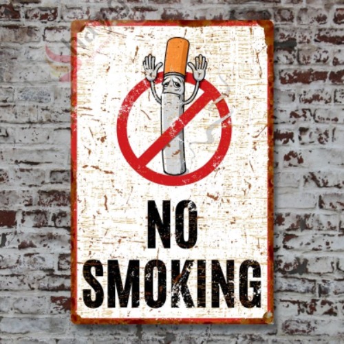 Eller Yukarı No Smoking, Pas Görünümlü Sigara Içmek Yasaktır Metal Uyarı Levhası - 20cm X 30cm