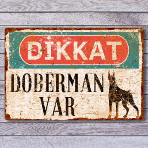 Dikkat Köpek Var Uyarı Levhası - Vintage Dikkat Doberman Var Metal Uyarı Levhası - 15cm X 22,5cm
