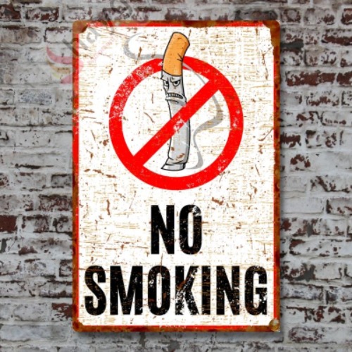 Kızgın Karikatürlü No Smoking, Pas Görünümlü Sigara Içmek Yasaktır Metal Tabela 15cm x 22,5cm