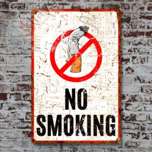 Hasta Karikatürlü No Smoking, Pas Görünümlü Sigara Içmek Yasaktır Metal Tabela 20cm x 30cm