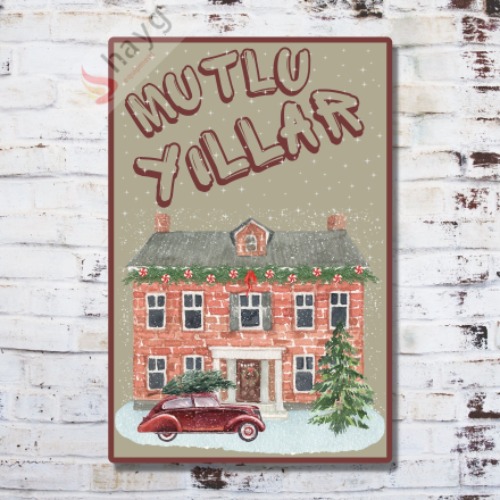 Mutlu Yıllar Dekoratif Vintage Metal Levha - Alüminyum Duvar Tabelası 15cm x 22,5cm