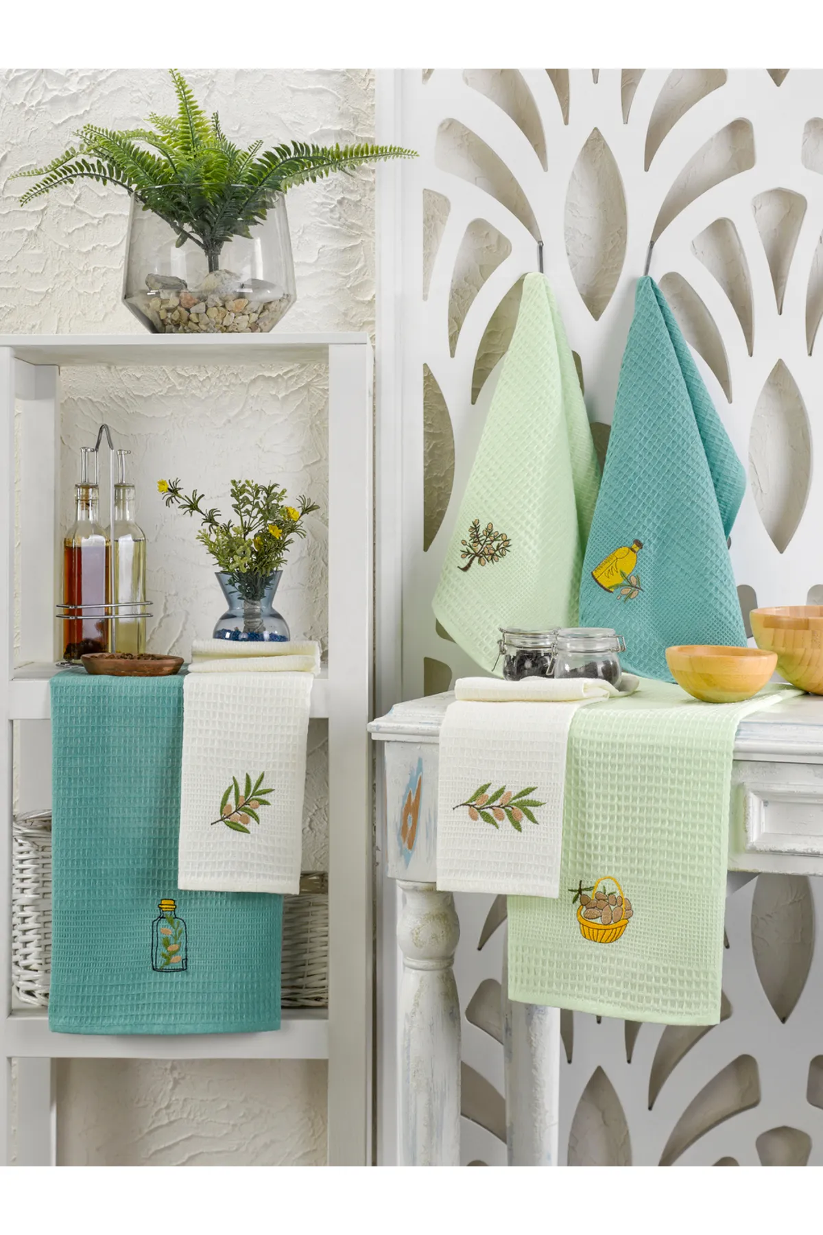 Roko Villa 6'lı Set  Mutfak Kurulama Havlusu - MİNT SERİ