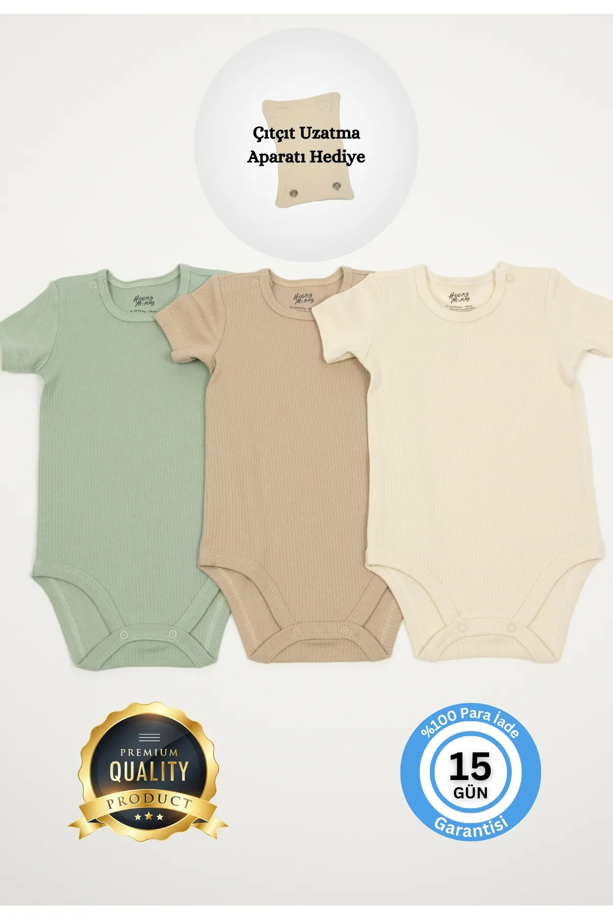 Huggy Mommy Premium Fitilli Kumaş %100 Organik Pamuk Erkek Bebek Kısa Kol Body Zıbın Çıtçıtlı Badi Set -Hediyeli