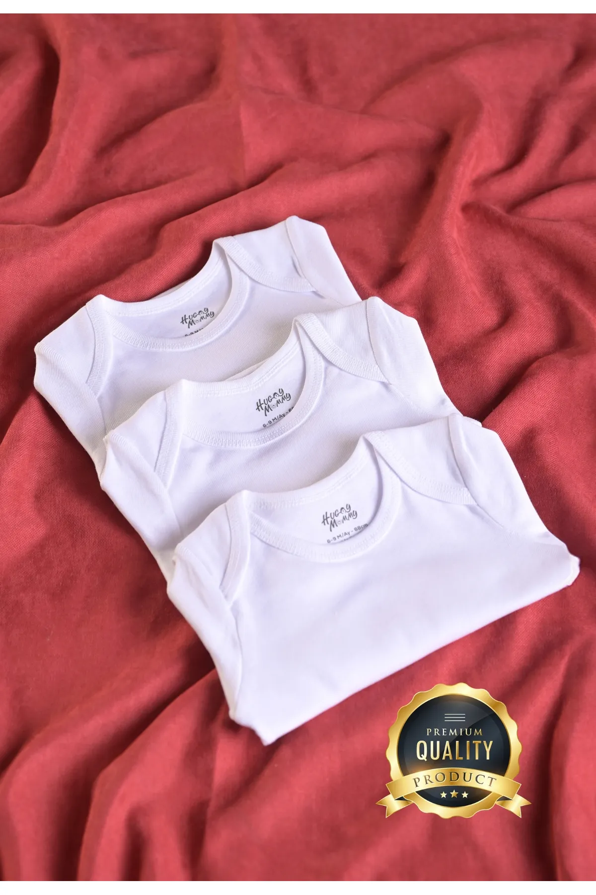 Huggy Mommy Premium %100 Organik Pamuk Beyaz Uzun Kol Bebek Body Zıbın Çıtçıtlı Bebek Badi 3'lü Set - Hediyeli görsel 3