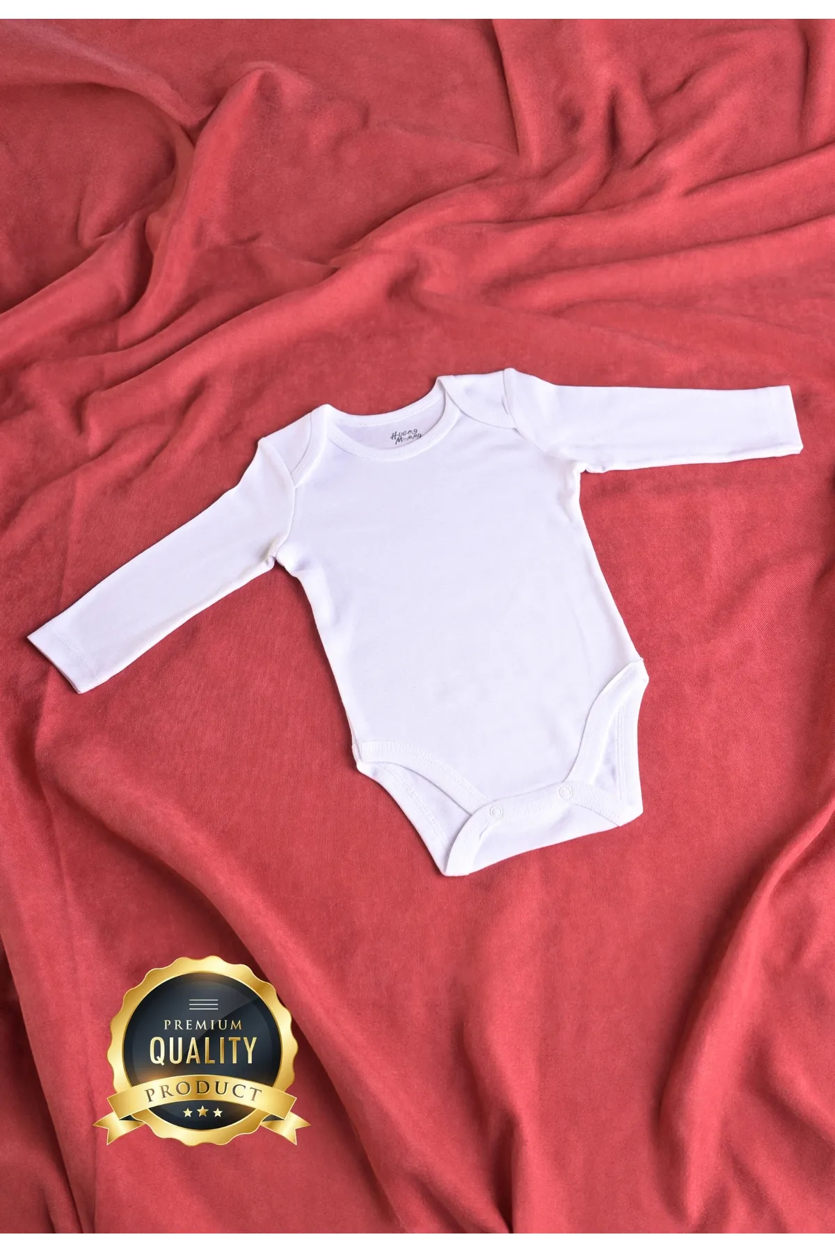 Huggy Mommy Premium %100 Organik Pamuk Beyaz Uzun Kol Bebek Body Zıbın Çıtçıtlı Bebek Badi 3'lü Set - Hediyeli görsel 5