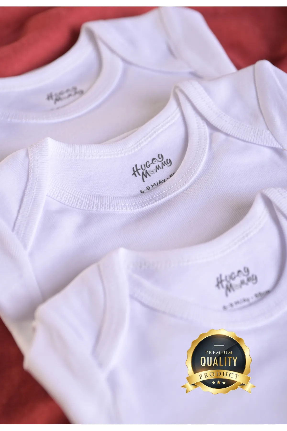 Huggy Mommy Premium %100 Organik Pamuk Beyaz Kısa Kol Bebek Body Zıbın Çıtçıtlı Bebek Badi 3'lü Set - Hediyeli görsel 3