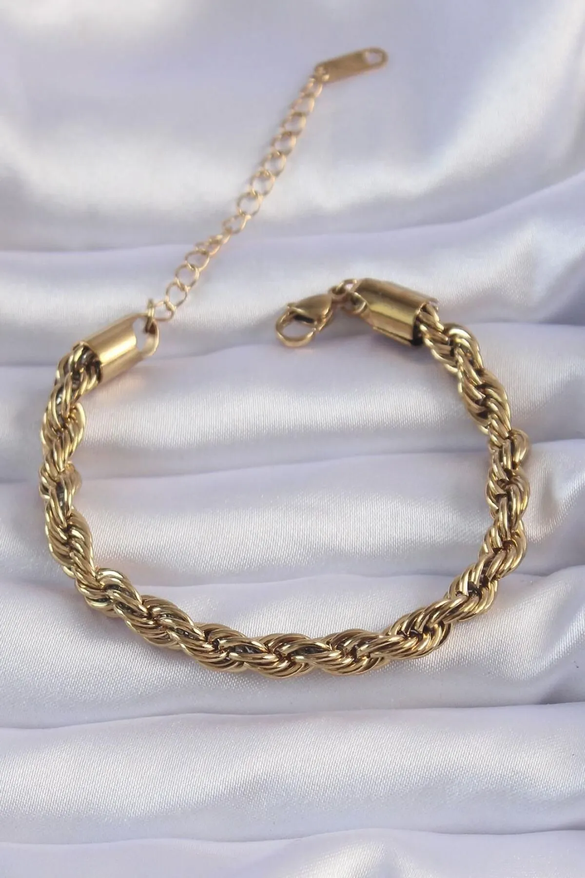 BUTİK AYVİTRİN Kadın 316L Çelik Gold Renk Kalın Burgu Zincir Bileklik görsel 2