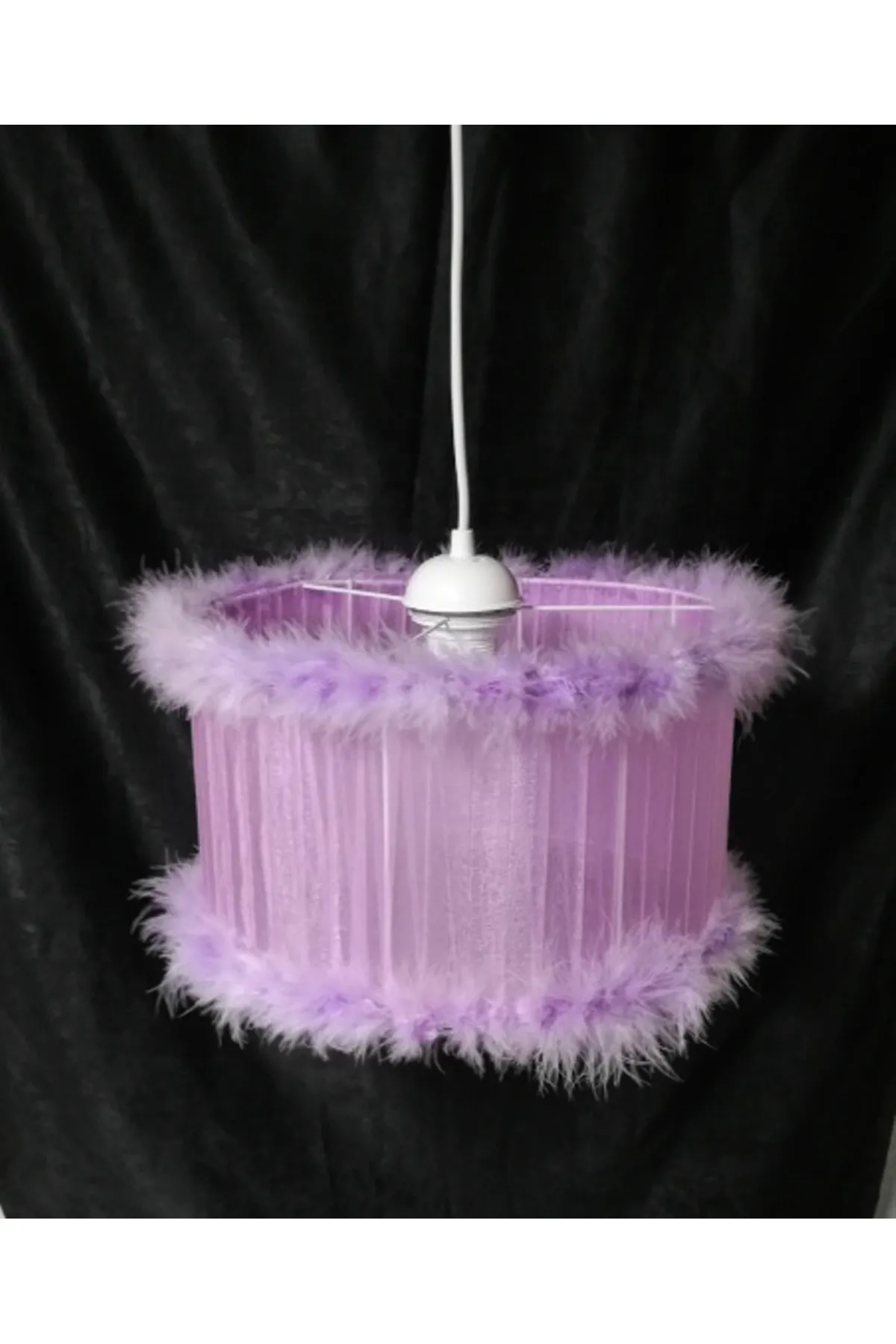 Tekay Aydınlatma Lila Kız Çocuk Odası Tüylü Avize Yatak Odası Avizesi Çap 30 Cm