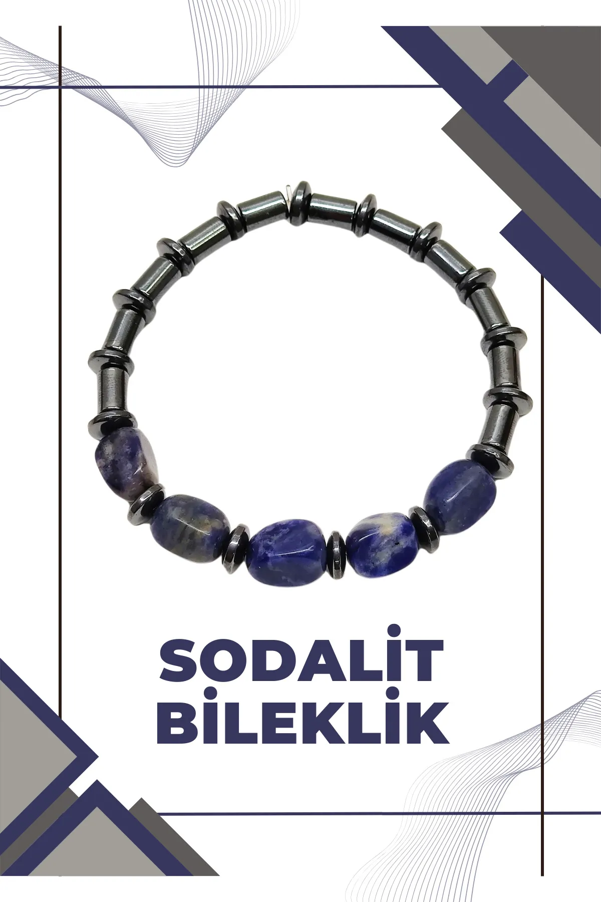 Tesbih Sakarya Sodalit Doğal Taş - Hematit Doğal Taş Kombinli Erkek Bileklik görsel 2