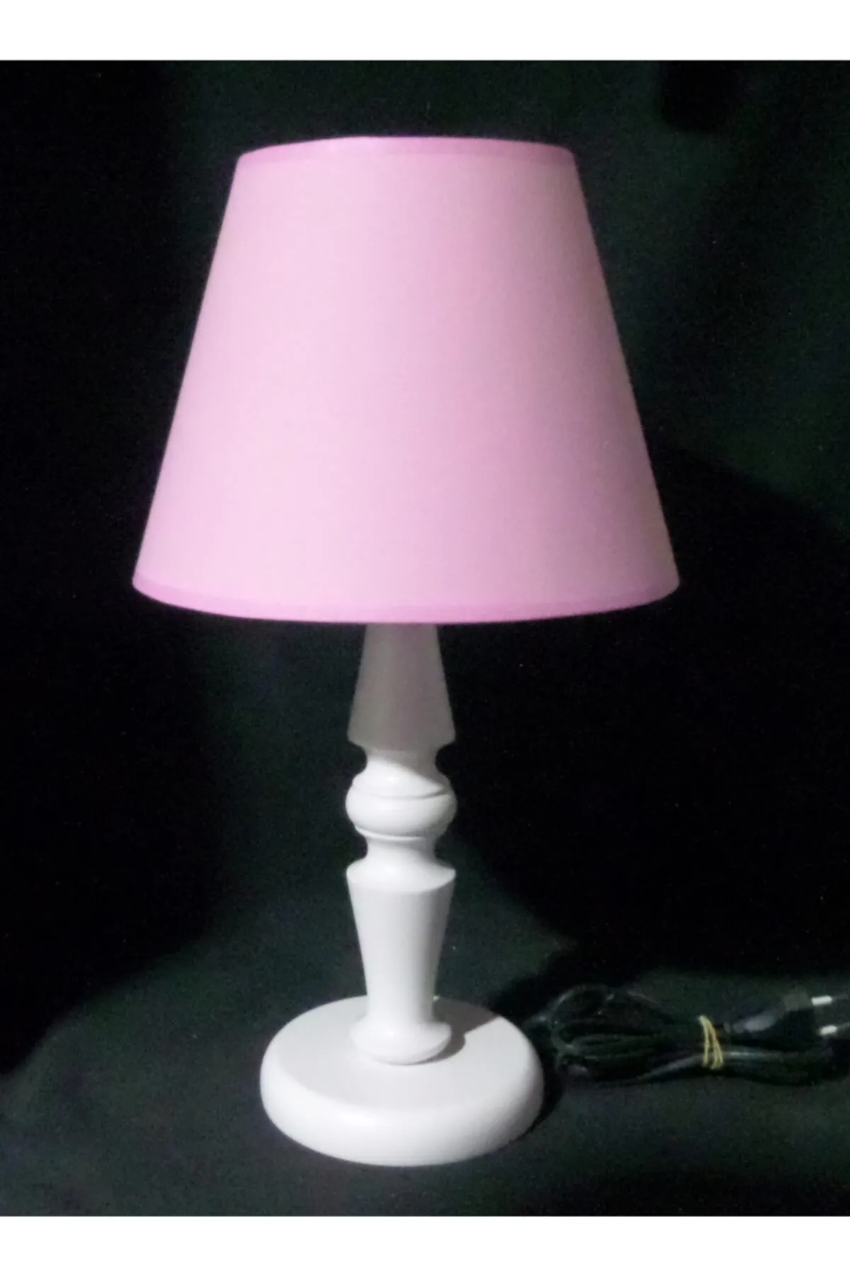 Tekay Aydınlatma Beyaz Ahşap Ayaklı Pembe Başlıklı Yatak Odası Abajuru görsel 2