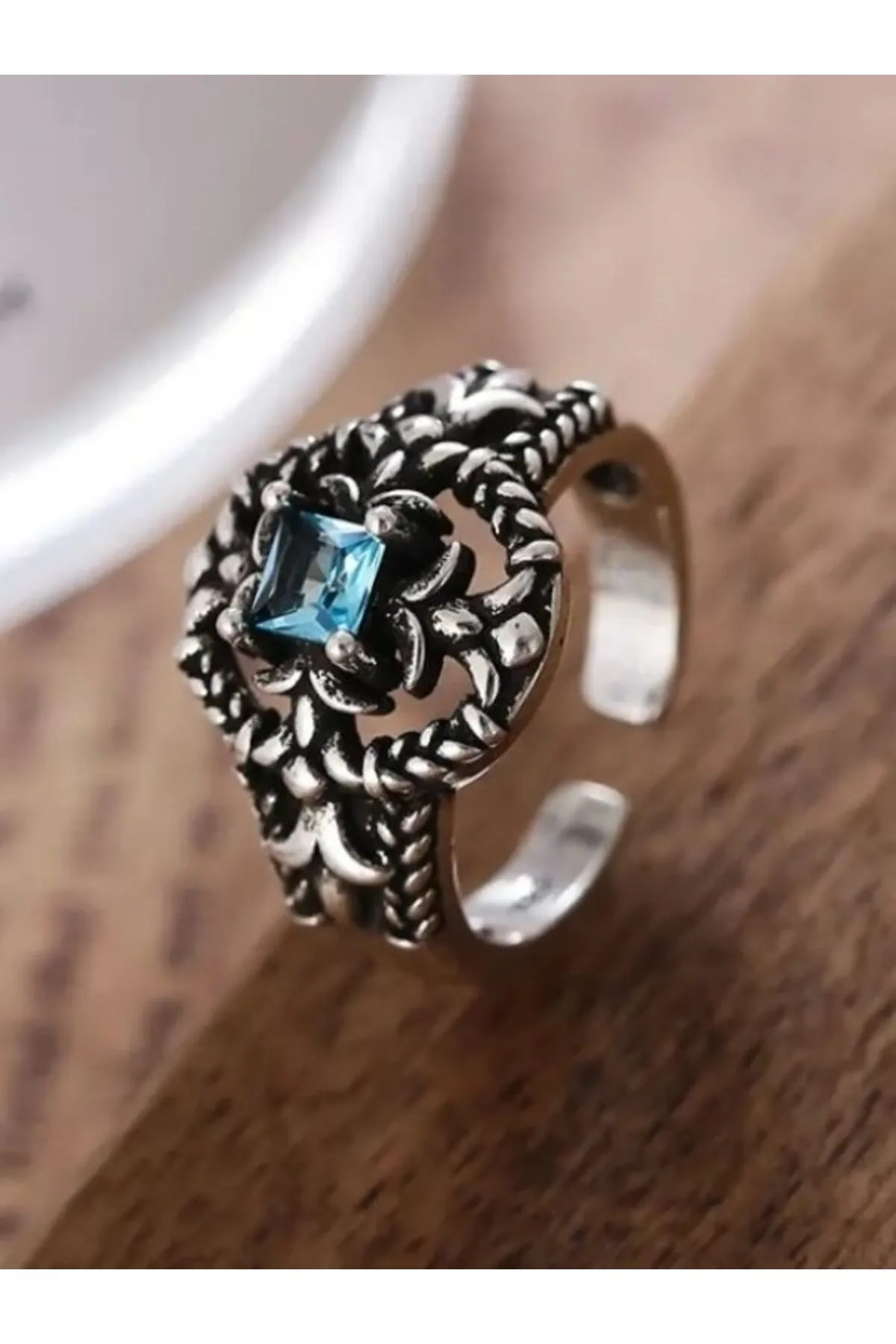 Eyelashes Silver 925 Ayar Gümüş Zirkon Mavi Taşlı Yüzük