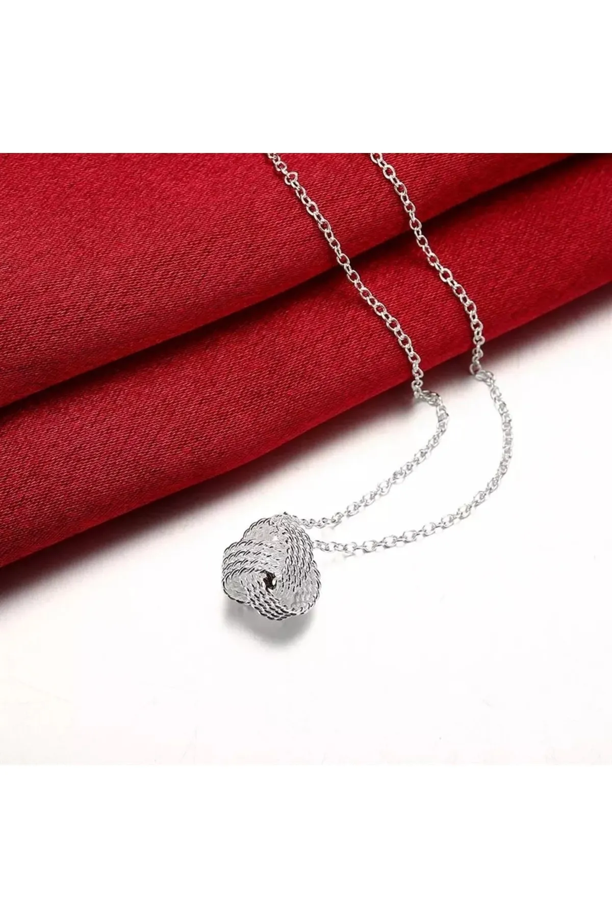 Eyelashes Silver 925 Ayar Gümüş Örgü Top Kolye görsel 3