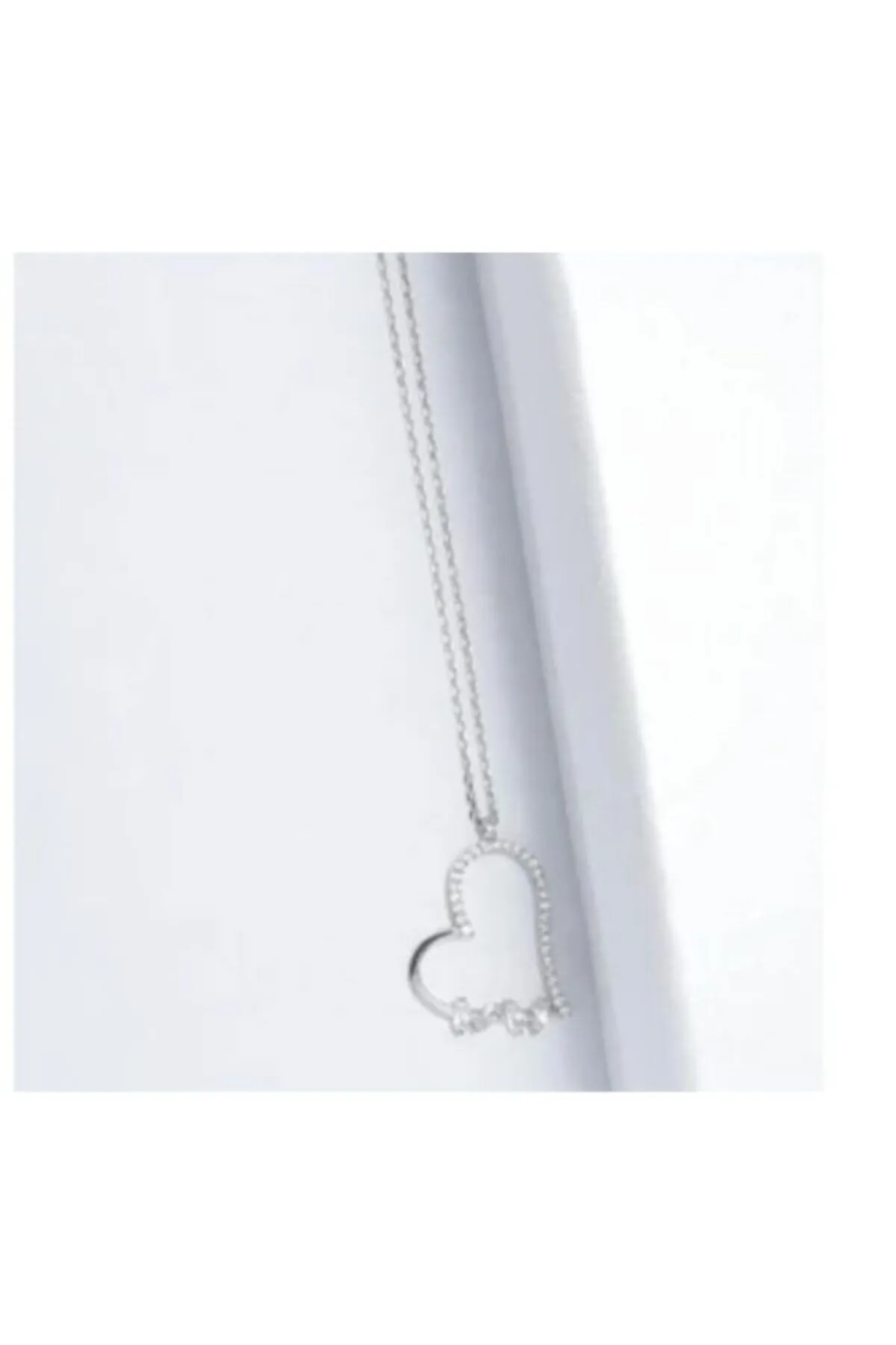 Eyelashes Silver 925 Ayar Gümüş Baget Kalp  Zirkon Taşlı Kolye görsel 3