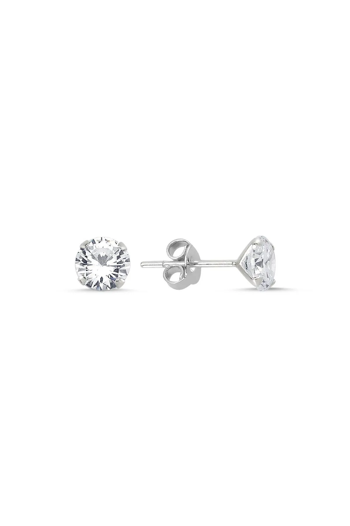 Eyelashes Silver 925 Ayar Gümüş Yuvarlak Zirkon Tektaş Küpe