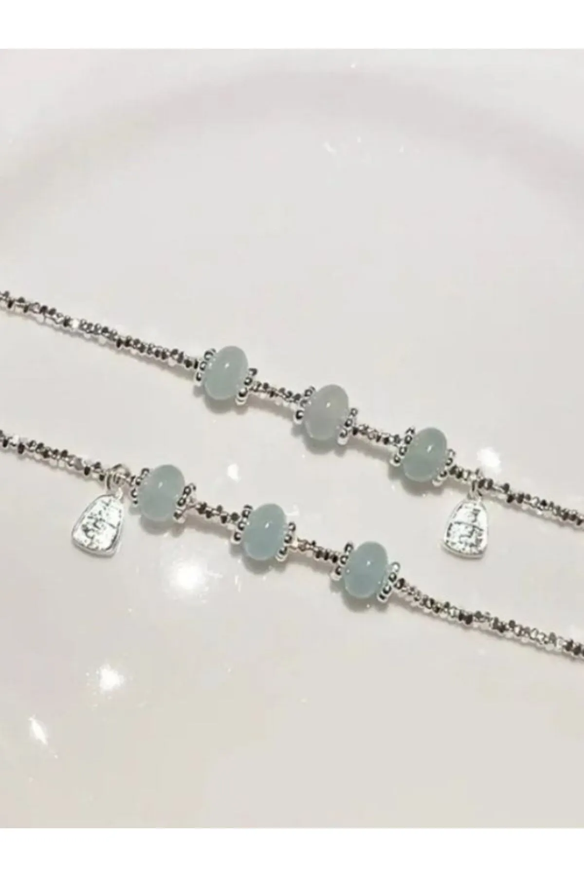 Eyelashes Silver 925 Ayar Gümüş Açık Mavi Yeşim Taşlı Bileklik görsel 2