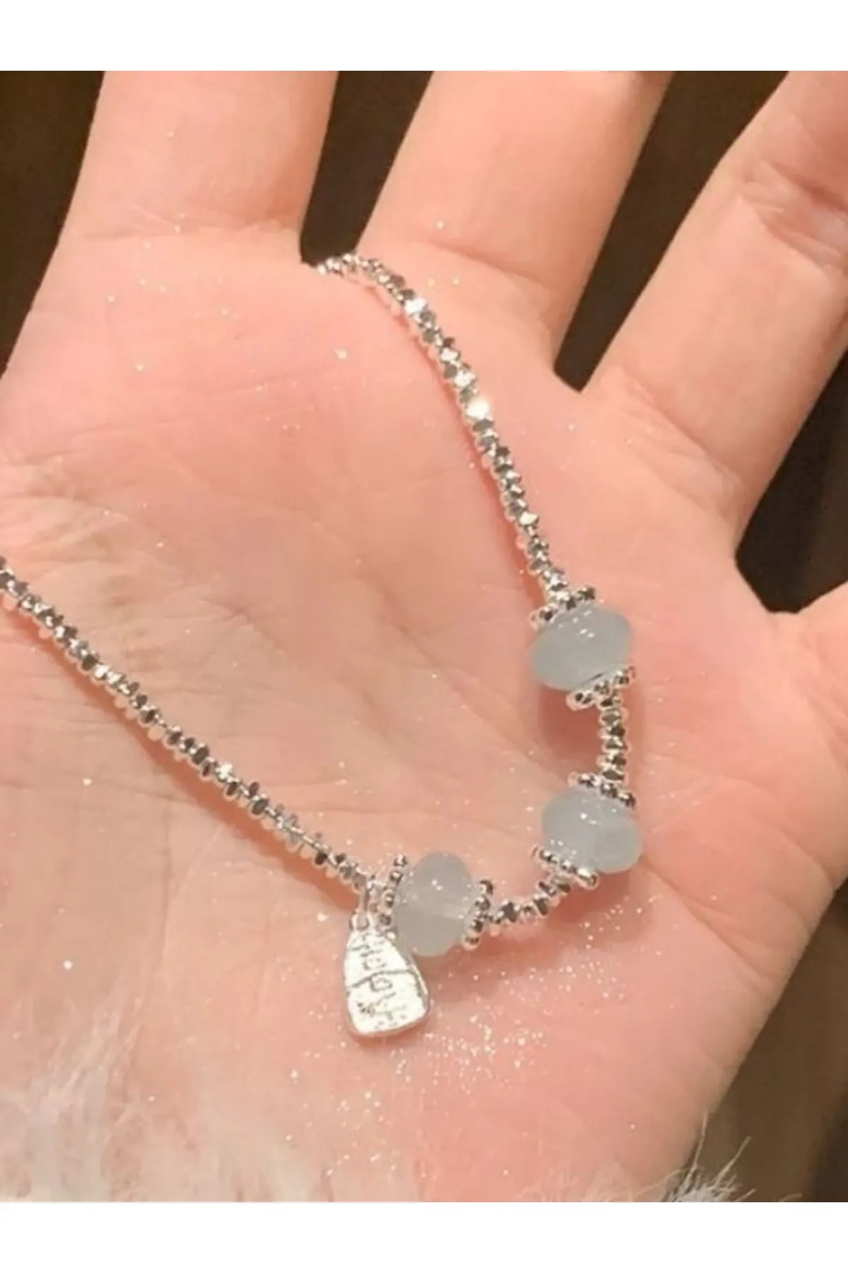 Eyelashes Silver 925 Ayar Gümüş Açık Mavi Yeşim Taşlı Bileklik görsel 3