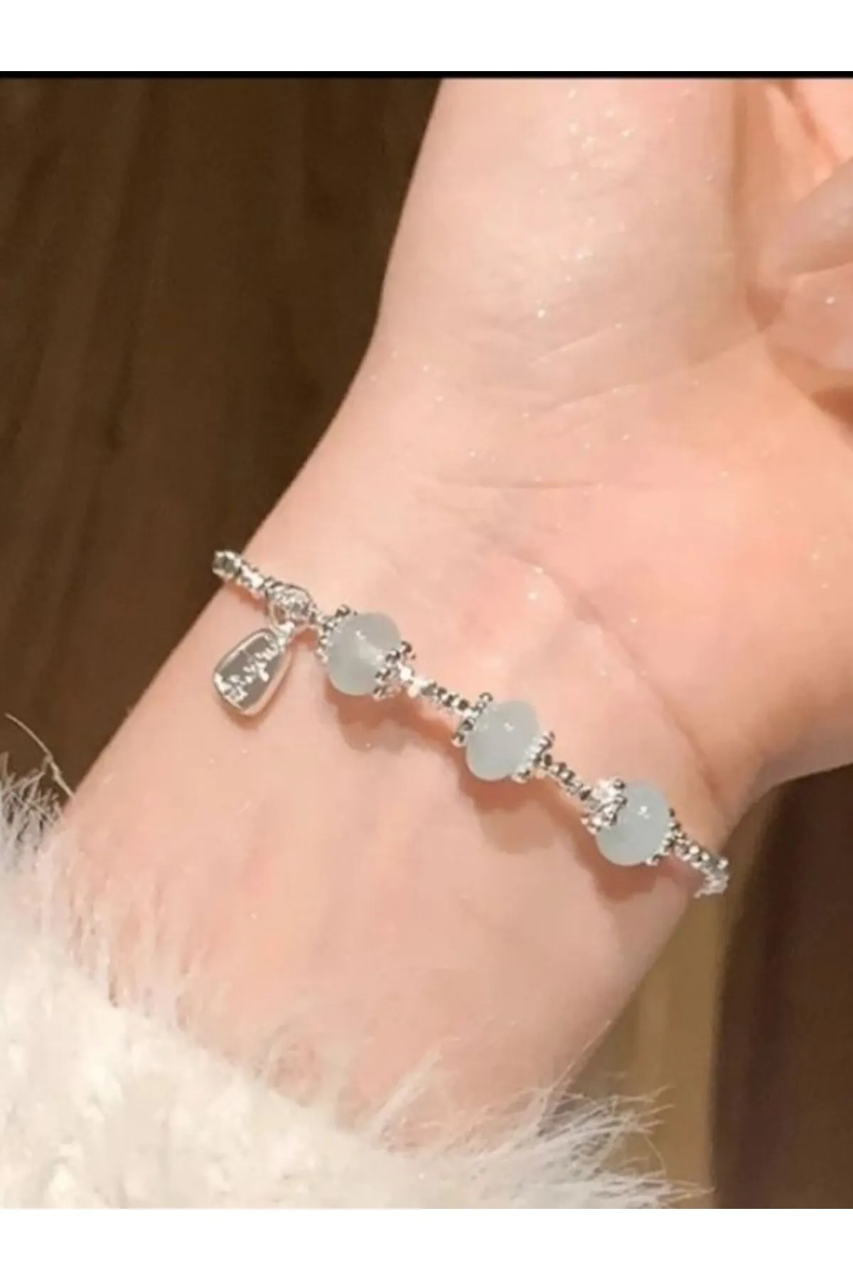 Eyelashes Silver 925 Ayar Gümüş Açık Mavi Yeşim Taşlı Bileklik