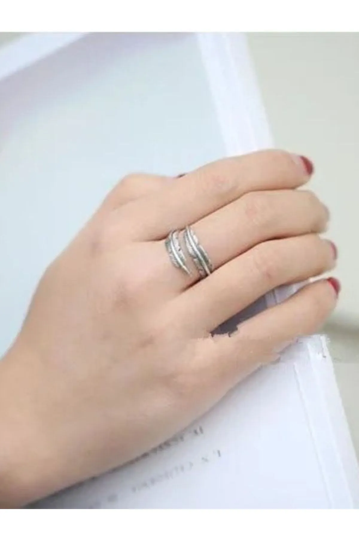 Eyelashes Silver 925 Ayar Gümüş Yaprak Desenli  Ayarlanabilir Yüzük