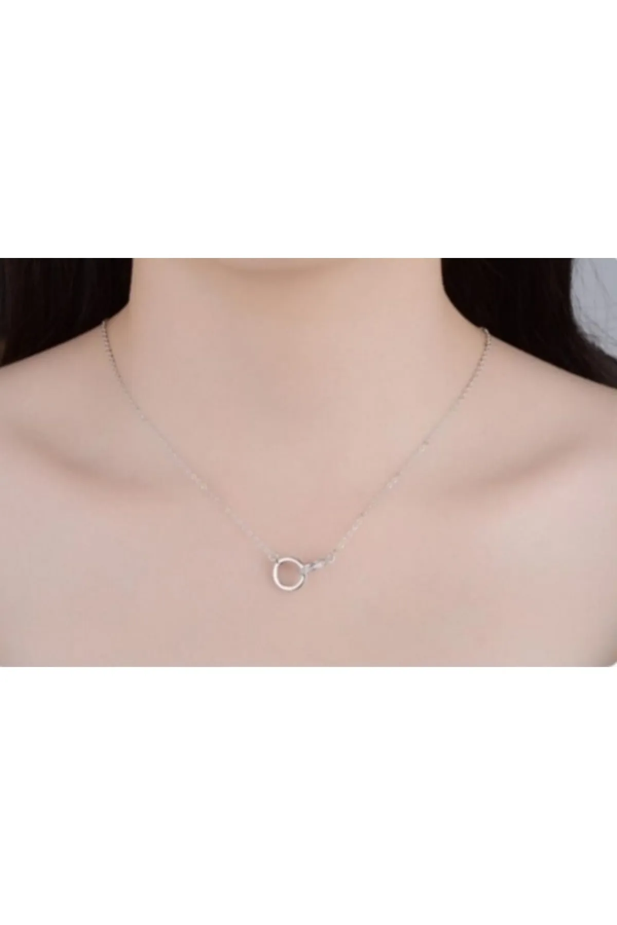 Eyelashes Silver 925 Ayar Gümüş Iç Içe Geçmiş Yuvarlak Zirkon Taşlı Kolye görsel 2