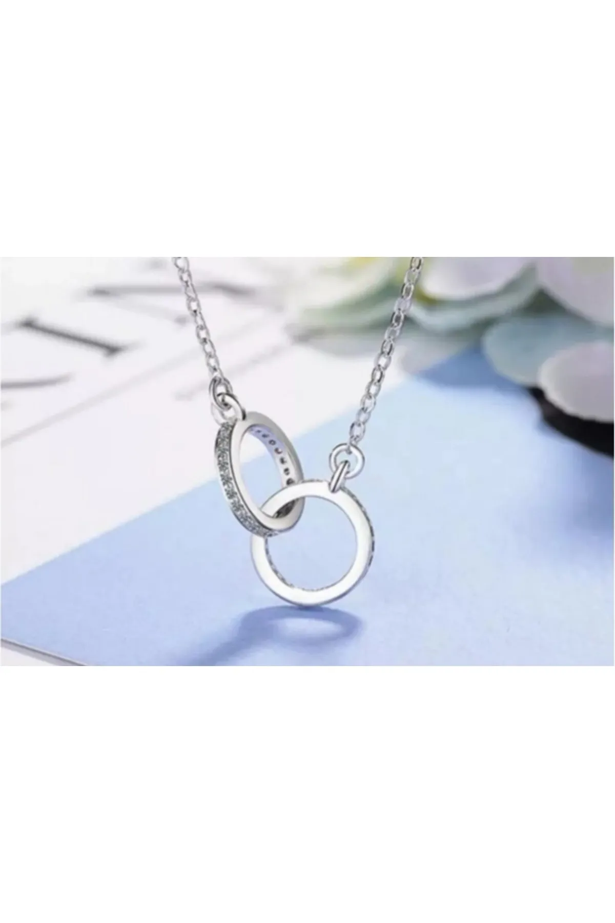 Eyelashes Silver 925 Ayar Gümüş Iç Içe Geçmiş Yuvarlak Zirkon Taşlı Kolye görsel 4